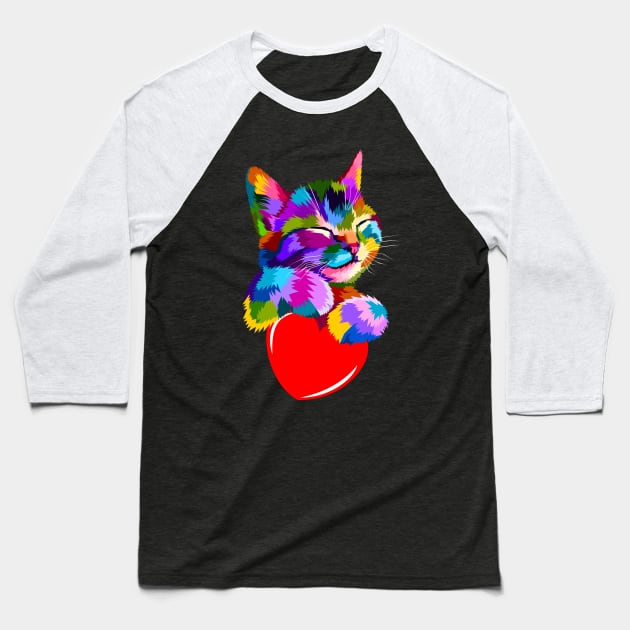 Kitty Cat Holding a Heart | Cute | Magical | Unicorn | Gift Baseball T-Shirt by MerchMadness
